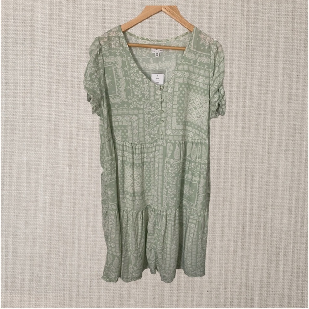 True Craft Short Sleeve Button Front Tiered Midi Dress NWT Size 1X